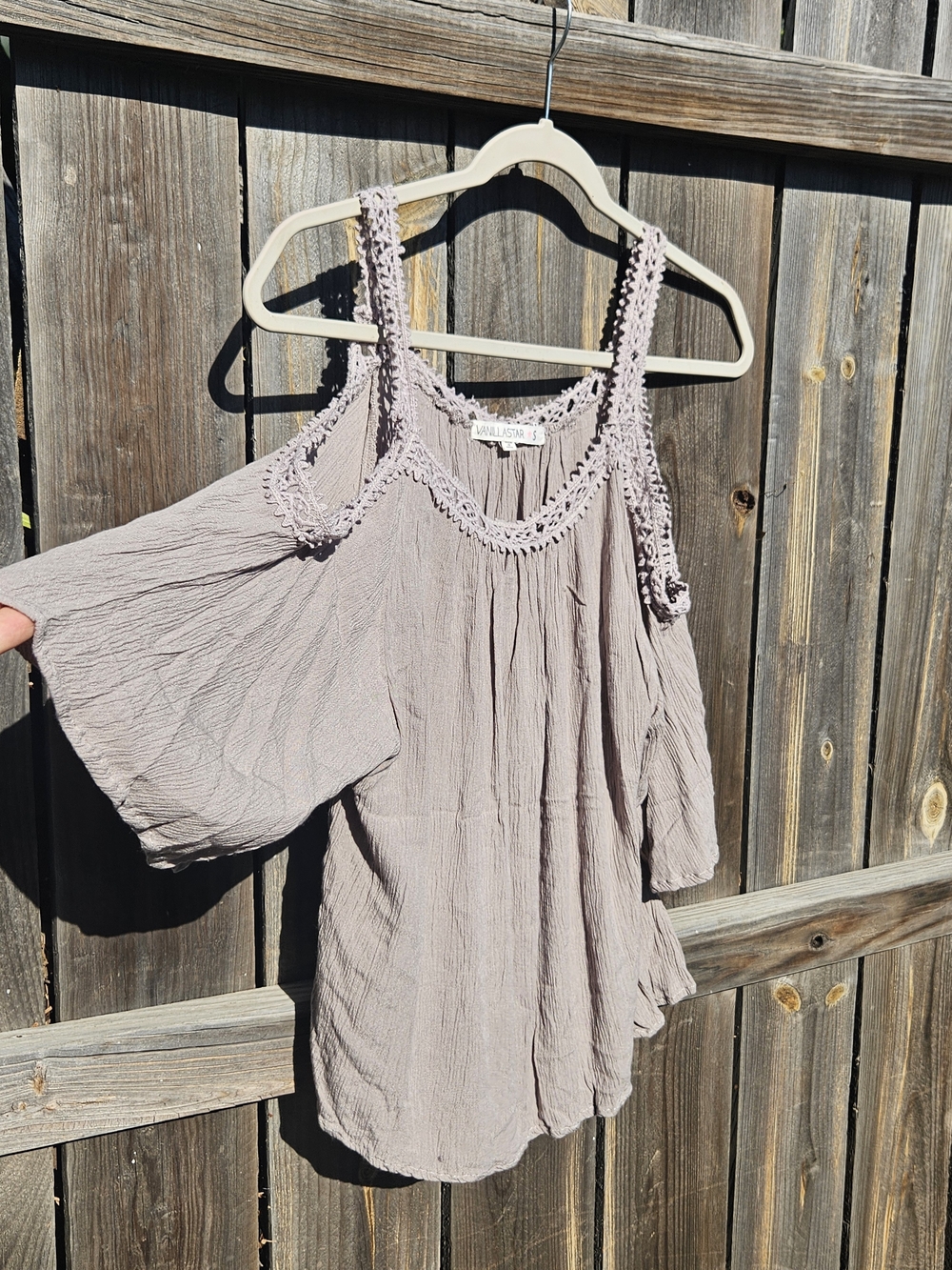 Vanilla Star Cold Shoulder Crochet Blouse Size Small Peasant Gypsy Boho Milkmaid